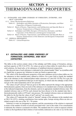 Thermodynamic Properties