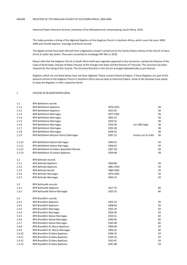 Ab3208 1 Diocese of Bloemfontein (Bfn) 1.1 Bfn