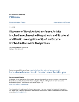 Discovery of Novel Amidotransferase Activity Involved in Archaeosine