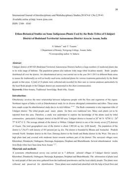 Ethno-Botanical Studies on Some Indigenous Plants Used by the Bodo Tribes of Udalguri District of Bodoland Territorial Autonomous District Area in Assam, India