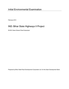 IEE: India: Siwan-Siswan Road Subproject, Bihar State Highways II Project