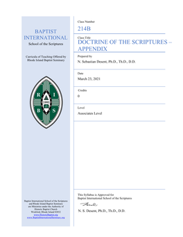 Class 214B Doctrine of the Scriptures – Appendix