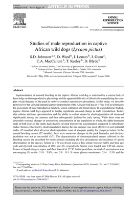 Studies of Male Reproduction in Captive African Wild Dogs (Lycaon Pictus) S.D