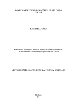 SP IGOR STEPANENKO O Museu Do Ipiranga E a Instrução Pública No