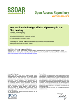 New Realities in Foreign Affairs: Diplomacy in the 21St Century Stanzel, Volker (Ed.)