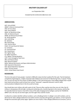 Military Callsign List