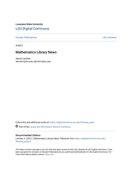 Mathematics Library News