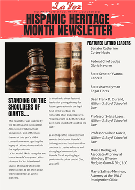 HISPANIC HERITAGE MONTH NEWSLETTER FEATURED LATINO LEADERS Senator Catherine Cortez-Masto