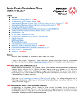 Special Olympics Maryland Area Memo September 20, 2019