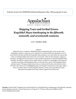 Skipping Years and Scribal Errors: Kaqchikel Maya Timekeeping in the Fifteenth, Sixteenth, and Seventeenth Centuries