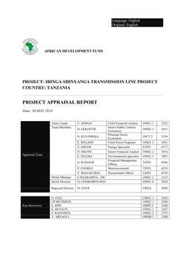 Iringa-Shinyanga Transmission Line Project Country: Tanzania