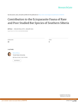 Contribution to the Ectoparasite Fauna of Rare and Poor Studied Bat Species of Southern Siberia