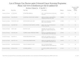 List of Primary Care Doctors Under Colorectal Cancer Screening