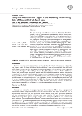 Geospatial Distribution of Copper in the Intensively Rice Growing Soils of Madurai District, Tamil Nadu Kavin