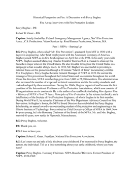 A Discussion with Percy Bugbee Fire Away: Interviews with Fire Protection Leaders Percy Bugbee – PB Robert W