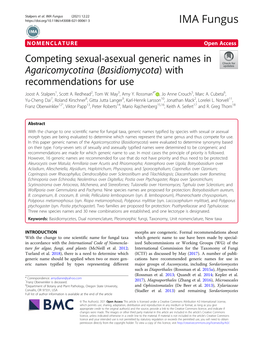 Competing Sexual-Asexual Generic Names in Agaricomycotina (Basidiomycota) with Recommendations for Use Joost A