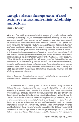 Enough Violence: the Importance of Local Action to Transnational Feminist Scholarship and Activism Nicole Khoury