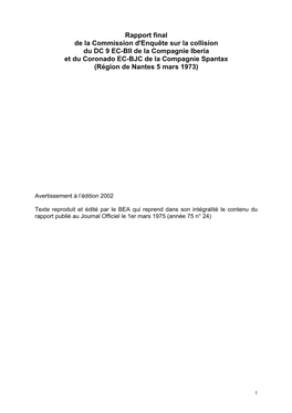 Rapport Final De La Commission D'enquête Sur La Collision Du DC 9