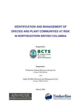 Identification and Management of Species and Plant Communities at Risk in Northeastern British Columbia