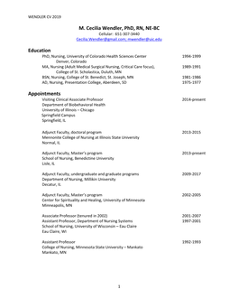M. Cecilia Wendler, Phd, RN, NE-BC Education Appointments