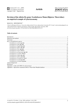 Zootaxa, Revision of the Stiletto Fly Genus Neodialineura Mann