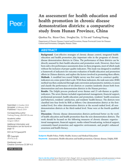 An Assessment for Health Education and Health Promotion in Chronic Disease Demonstration Districts: a Comparative Study from Hunan Province, China