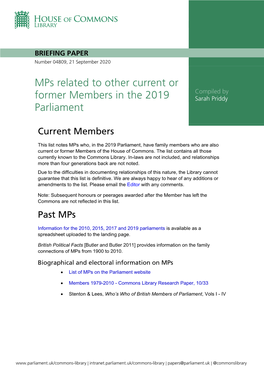 Mps Related to Other Current Or Former Members in the 2019 Parliament