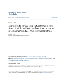 Multi-Decadal Surface Temperature Trends in East Antarctica Inferred