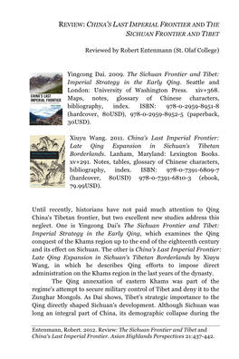 Review: China's Last Imperial Frontier and the Sichuan Frontier and Tibet