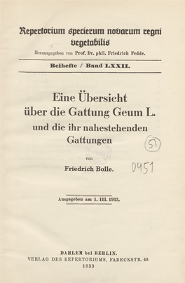 Eine Übersicht Über Die Gattung Geum L. Und Die Ihr Nahestehenden Gattungen