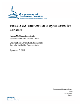 Possible U.S. Intervention in Syria: Issues for Congress