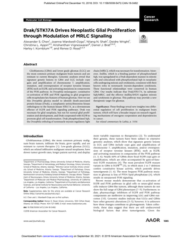 Drak/STK17A Drives Neoplastic Glial Proliferation Through Modulation of MRLC Signaling Alexander S