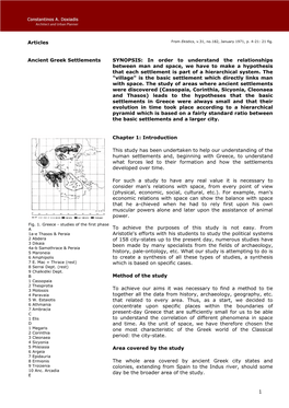 1 Articles Ancient Greek Settlements SYNOPSIS: in Order to Understand