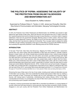 The Politics of Pofma: Assessing the Validity of the Protection from Online Falsehoods and Misinformation Act