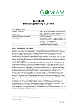 Fact Sheet Small Scale Gold Mining in Colombia