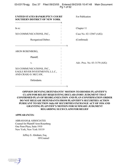 UNITED STATES BANKRUPTCY COURT for Publication SOUTHERN DISTRICT of NEW YORK ------X : in Re: : Chapter 11 : XO COMMUNICATIONS, INC., : Case No