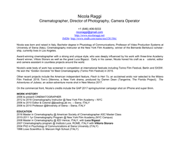 Nicola Raggi Cinematographer, Director of Photography, Camera Operator