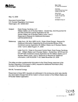 William States Lee III, Units 1 and 2, Response to Request for Additional Information, Ltr# WLG2009.05-02