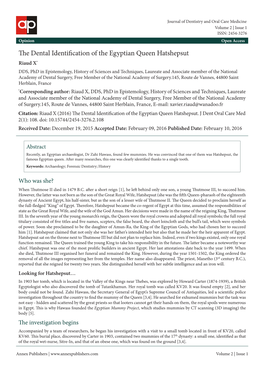 The Dental Identification of the Egyptian Queen Hatshepsut