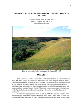Lepidoptera of East Arrowwood Coulee, Alberta, 1997-2006