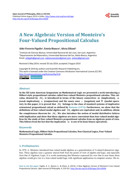 A New Algebraic Version of Monteiro's Four-Valued Propositional Calculus