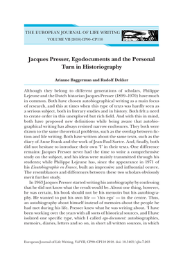 Jacques Presser, Egodocuments and the Personal Turn in Historiography