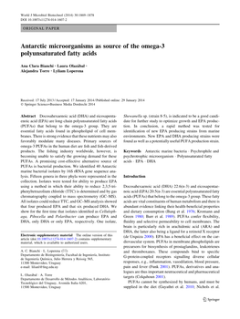 Antarctic Microorganisms As Source of the Omega-3 Polyunsaturated Fatty Acids