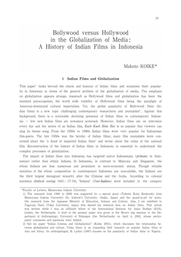 Bollywood Versus Hollywood in the Globalization of Media : a History of Indian Films in Indonesia