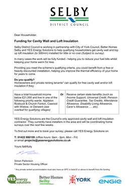 Funding for Cavity Wall and Loft I Cavity