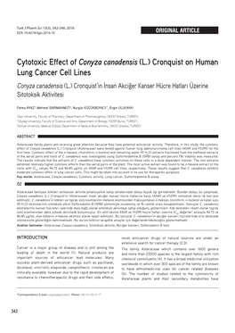 Cytotoxic Effect of Conyza Canadensis (L.) Cronquist on Human Lung