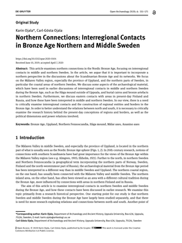 Interregional Contacts in Bronze Age Northern and Middle Sweden