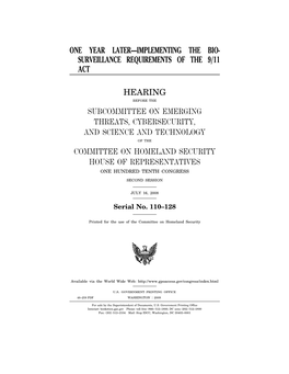 One Year Later—Implementing the Bio- Surveillance Requirements of the 9/11 Act