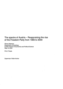 The Spectre of Austria - Reappraising the Rise of the Freedom Party from 1986 to 2000