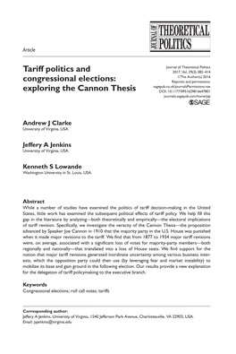 Tariff Politics and Congressional Elections: Exploring the Cannon